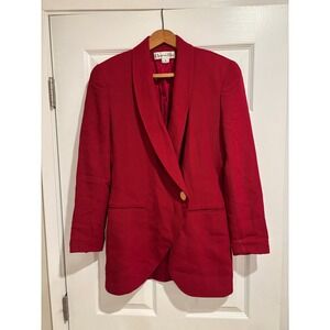 Vintage Christian Dior Red Wool Blazer 80s Gold Single Button Suit Jacket 4 USA